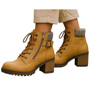 MIA Tan and Brown Beckham Lace-Up Combat Boot Women's Size 8